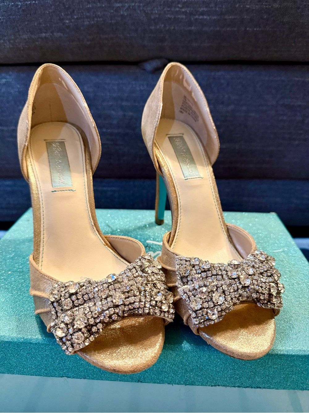 Betsey Johnson Gold Crystal Bow D'Orsay Heels